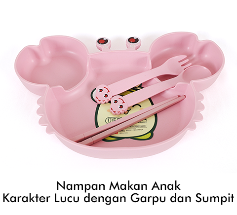 Nampan Makan Anak Karakter Lucu dengan Garpu dan Sumpit